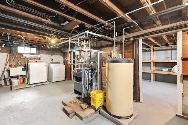 37 Dale Rd, Wethersfield, CT 06109 - basement with water heater, washer and clothes dryer, and a heating unit