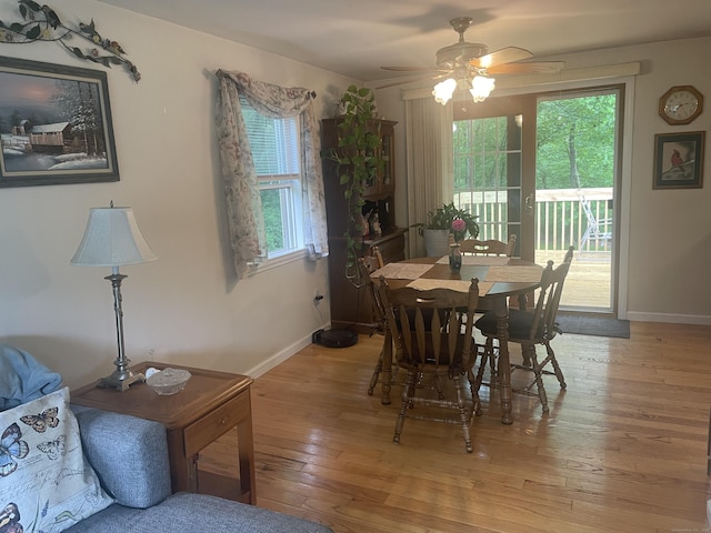 7 Glen Cir, Seymour, CT 06483 - dining area with light wood-type flooring, a ceiling fan, and baseboards