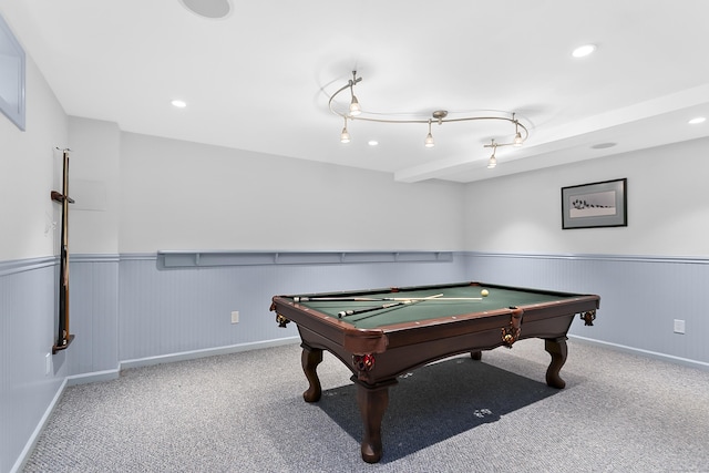 10 Applegate Ln, Monroe, CT 06468 - game room with wainscoting, pool table, carpet floors, and recessed lighting