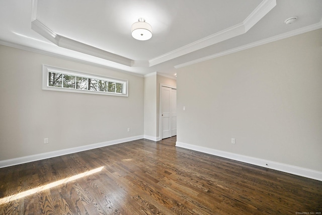 01 Sunrise Rd, Danbury, CT 06811 - unfurnished room featuring a raised ceiling, a smoke detector, ornamental molding, and dark wood-type flooring