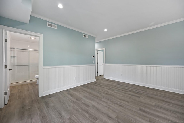 01 Sunrise Rd, Danbury, CT 06811 - spare room with ornamental molding, a wainscoted wall, wood finished floors, and recessed lighting