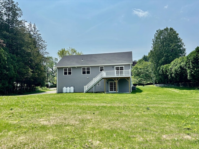 01 Sunrise Rd, Danbury, CT 06811 - rear view of property featuring stairs, a wooden deck, and a yard
