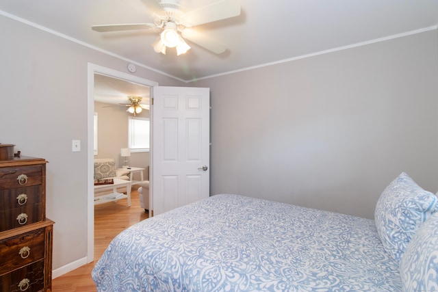 102 Broadway, Milford, CT 06460 - bedroom featuring baseboards, ornamental molding, light wood finished floors, and ceiling fan