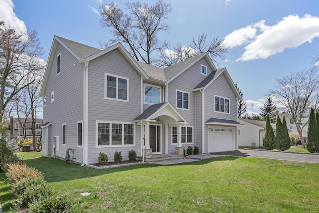 52 Morningside Dr, Greenwich, CT 06830 - view of front of house featuring driveway, an attached garage, a front yard, and a shingled roof