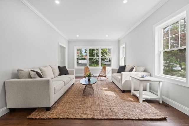 52 Morningside Dr, Greenwich, CT 06830 - living room featuring healthy amount of natural light, recessed lighting, crown molding, and wood finished floors