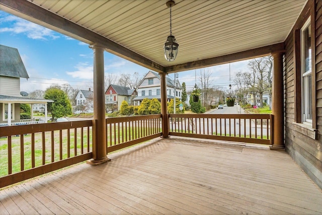 deck with a residential view