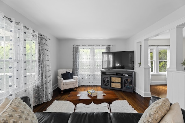 4 Glynn Ave, Middletown, CT 06457 - living room featuring decorative columns and wood finished floors