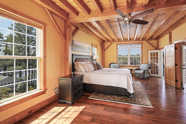 72 Indian Spring Rd, Woodstock, CT 06281 - bedroom featuring beamed ceiling, wooden ceiling, multiple windows, and dark wood-type flooring