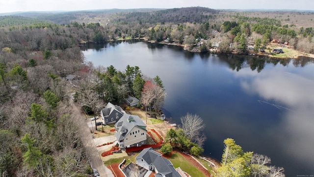 72 Indian Spring Rd, Woodstock, CT 06281 - bird's eye view featuring a wooded view and a water view
