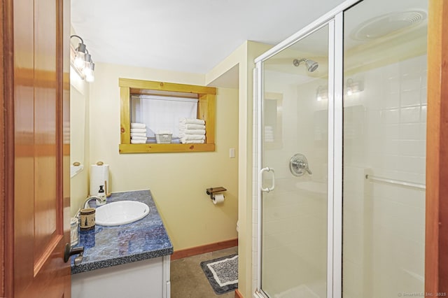 72 Indian Spring Rd, Woodstock, CT 06281 - full bath featuring baseboards, a stall shower, and vanity