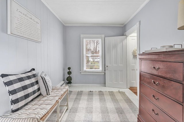 mudroom featuring crown molding