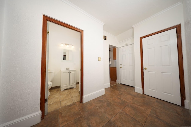 639 Cooke St, Waterbury, CT 06710 - hallway with baseboards, a sink, and crown molding
