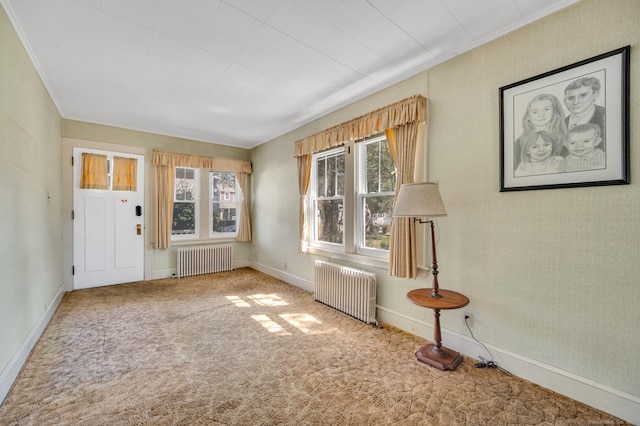 interior space featuring radiator, baseboards, and a wealth of natural light