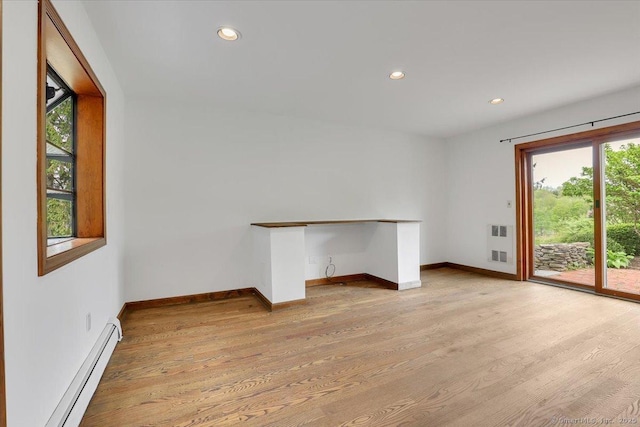 89 E St, Morris, CT 06763 - empty room featuring light wood-type flooring, a baseboard radiator, recessed lighting, and baseboards