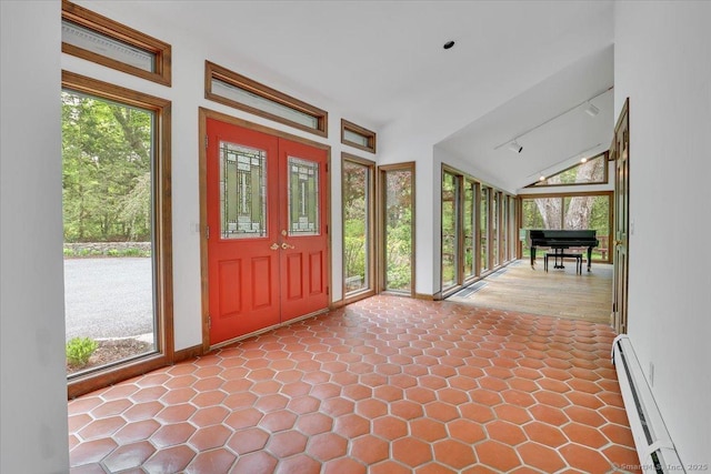 89 E St, Morris, CT 06763 - entryway with baseboard heating, healthy amount of natural light, and vaulted ceiling