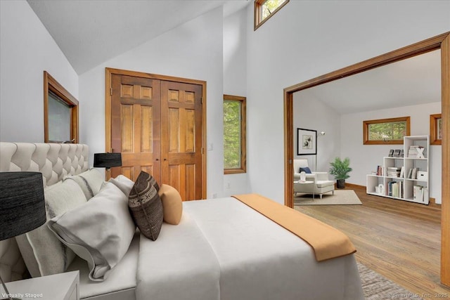 89 E St, Morris, CT 06763 - bedroom with wood finished floors, multiple windows, and high vaulted ceiling