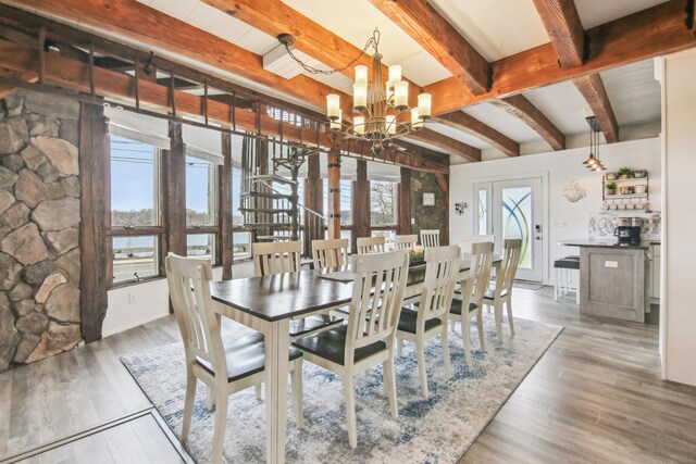 75 N Main St, East Hampton, CT 06424 - dining room with beamed ceiling, a chandelier, and wood finished floors