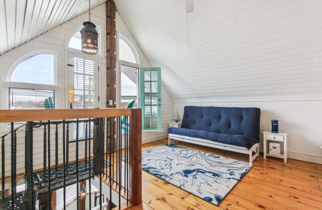 75 N Main St, East Hampton, CT 06424 - sitting room with lofted ceiling, wood-type flooring, and an upstairs landing