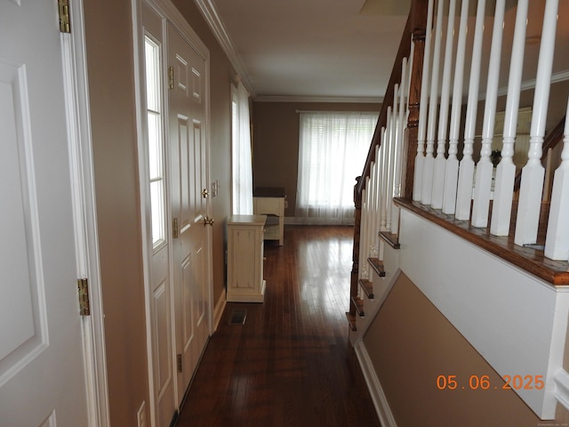 70 Allison Way Unit 70, East Haven, CT 06512 - hall with dark wood-style flooring, crown molding, and stairs