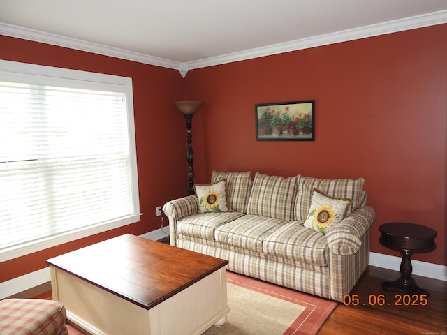 70 Allison Way Unit 70, East Haven, CT 06512 - living room with healthy amount of natural light, crown molding, baseboards, and wood finished floors