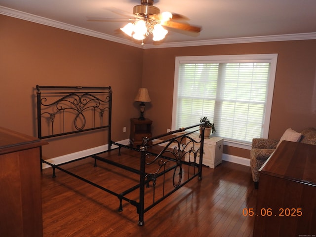 70 Allison Way Unit 70, East Haven, CT 06512 - bedroom with dark wood finished floors, crown molding, baseboards, and ceiling fan