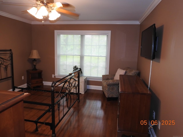 70 Allison Way Unit 70, East Haven, CT 06512 - bedroom featuring dark wood-type flooring, ornamental molding, baseboards, and ceiling fan