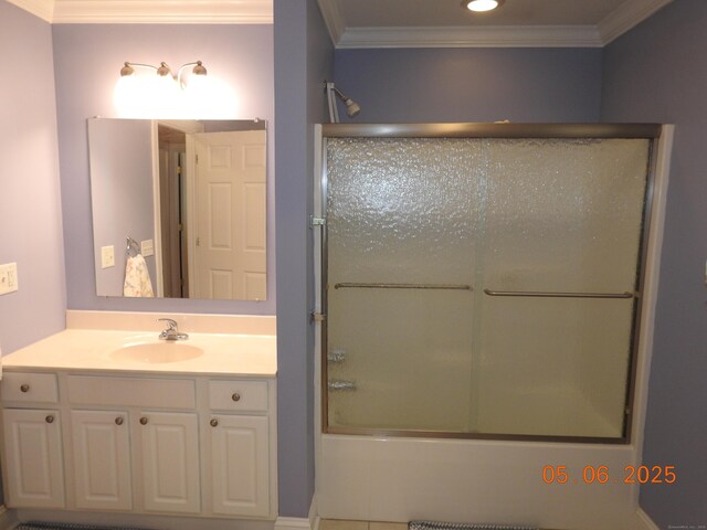 70 Allison Way Unit 70, East Haven, CT 06512 - bathroom featuring vanity, crown molding, enclosed tub / shower combo, and recessed lighting