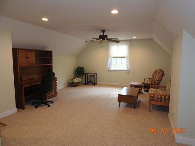 70 Allison Way Unit 70, East Haven, CT 06512 - home office with vaulted ceiling, carpet, baseboards, recessed lighting, and a ceiling fan