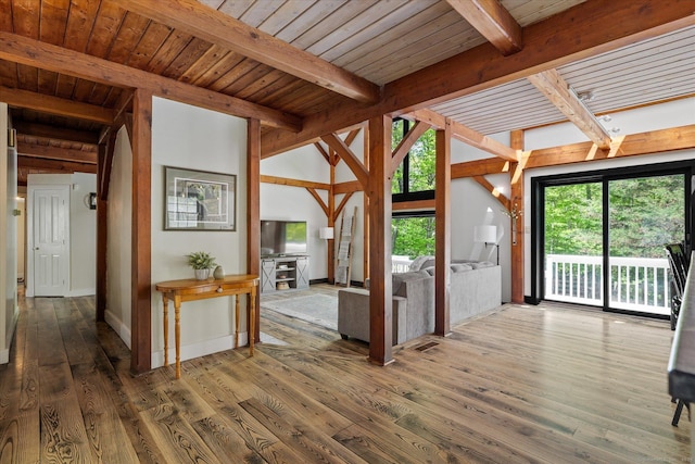 128 Spaulding Rd, Brooklyn, CT 06234 - corridor with beam ceiling, wood-type flooring, baseboards, and wooden ceiling