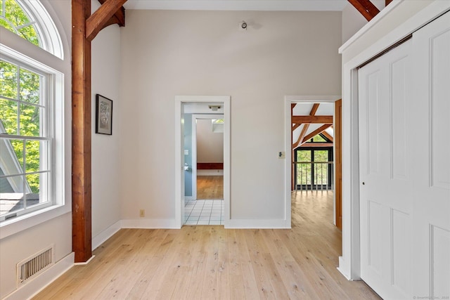128 Spaulding Rd, Brooklyn, CT 06234 - foyer featuring light wood-type flooring, plenty of natural light, baseboards, and a towering ceiling