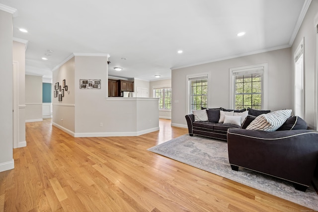 31 Cambridge Ct, Colchester, CT 06415 - living area with ornamental molding, light wood-style floors, recessed lighting, and baseboards