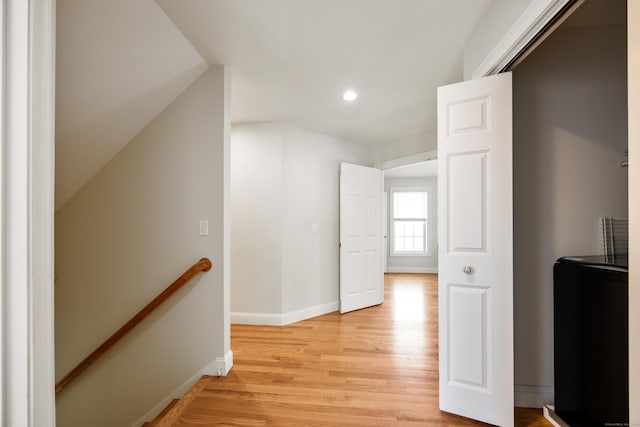 31 Cambridge Ct, Colchester, CT 06415 - hall with an upstairs landing, light wood finished floors, baseboards, and recessed lighting