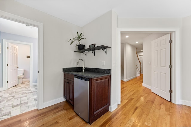 31 Cambridge Ct, Colchester, CT 06415 - indoor wet bar featuring refrigerator, light wood-style floors, baseboards, stairway, and recessed lighting