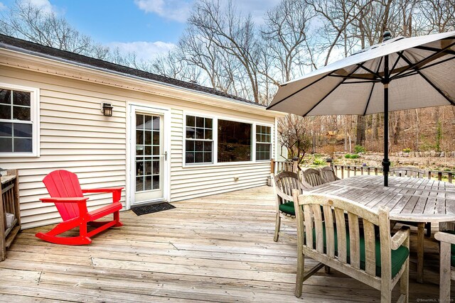 181 Picketts Ridge Rd, Redding, CT 06896 - wooden terrace with outdoor dining area