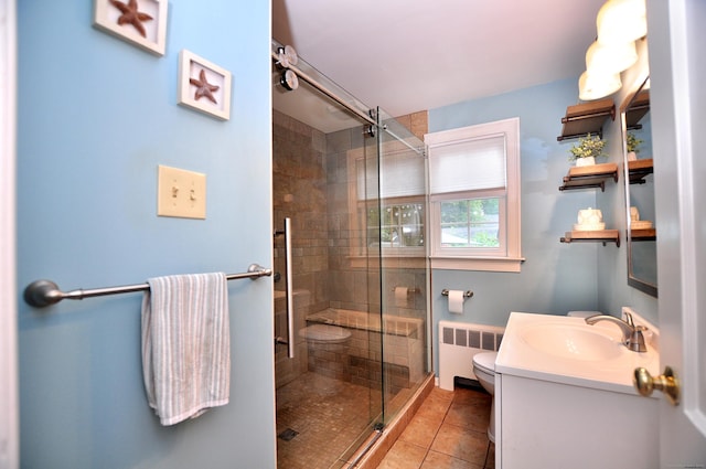 5 Middle Dr, Windsor Locks, CT 06096 - full bath featuring radiator, vanity, a shower stall, and tile patterned flooring
