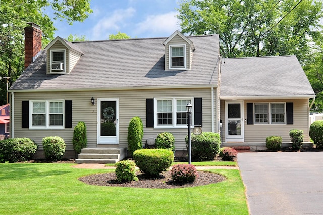 5 Middle Dr, Windsor Locks, CT 06096 - cape cod house with a chimney, a front yard, and roof with shingles