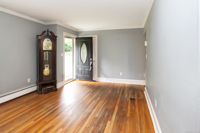 15 Old Stream Ln, Trumbull, CT 06611 - foyer featuring hardwood / wood-style flooring, ornamental molding, and a baseboard radiator