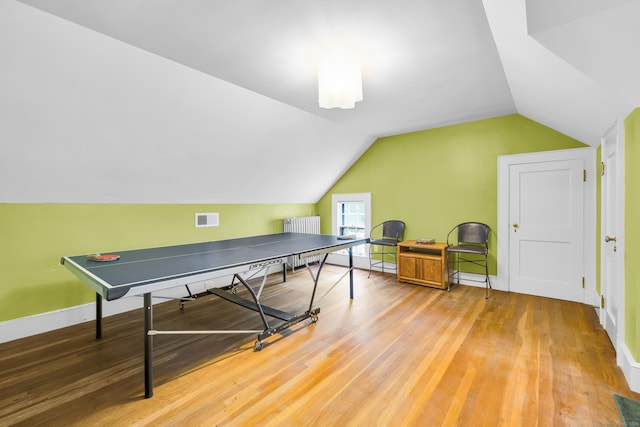 64 Blake Rd, Hamden, CT 06517 - rec room featuring wood finished floors and vaulted ceiling