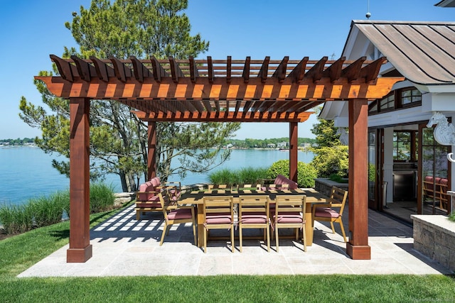 Rogers Is, Branford, CT 06405 - view of patio / terrace featuring a water view and a pergola