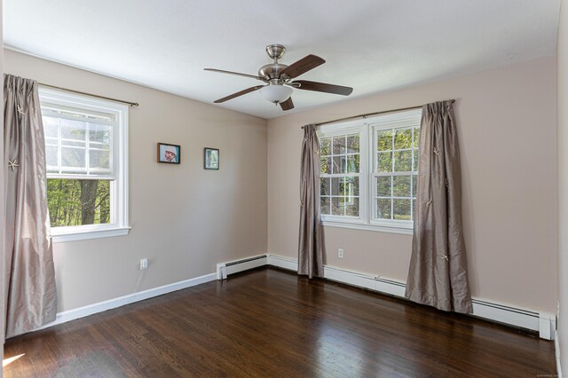 173 Barlow Mountain Rd, Ridgefield, CT 06877 - spare room with wood finished floors, healthy amount of natural light, a ceiling fan, and a baseboard radiator