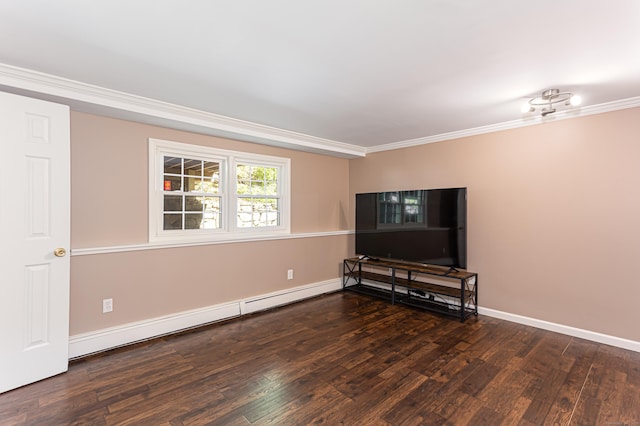 173 Barlow Mountain Rd, Ridgefield, CT 06877 - unfurnished living room with wood finished floors, crown molding, and a baseboard heating unit