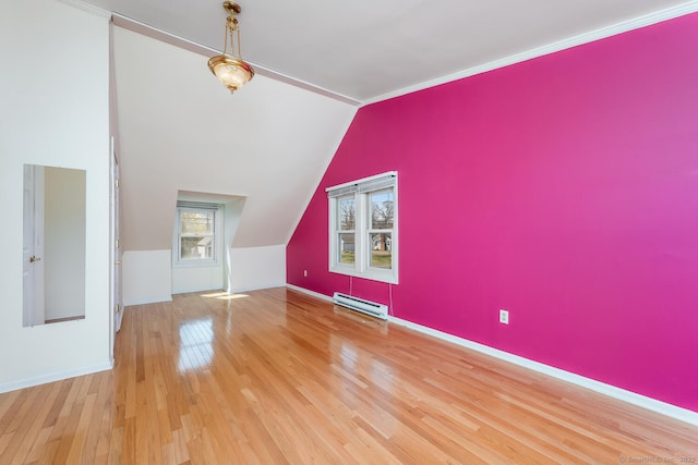 186 Isinglass Rd, Shelton, CT 06484 - bonus room featuring plenty of natural light, lofted ceiling, a baseboard heating unit, and hardwood / wood-style flooring
