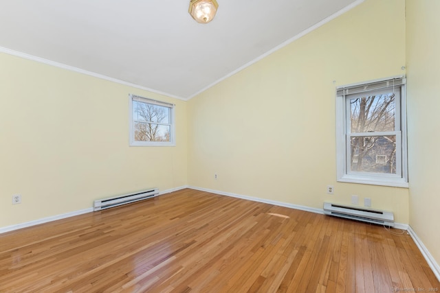 186 Isinglass Rd, Shelton, CT 06484 - spare room with baseboards, a baseboard radiator, light wood finished floors, and crown molding