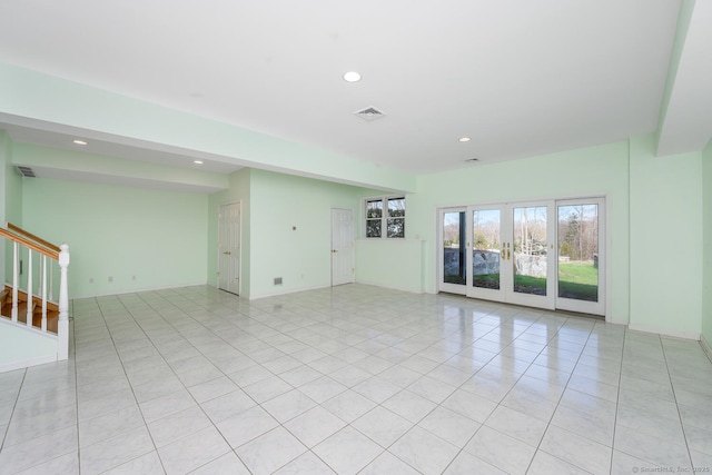 186 Isinglass Rd, Shelton, CT 06484 - empty room with recessed lighting, stairs, light tile patterned floors, and visible vents