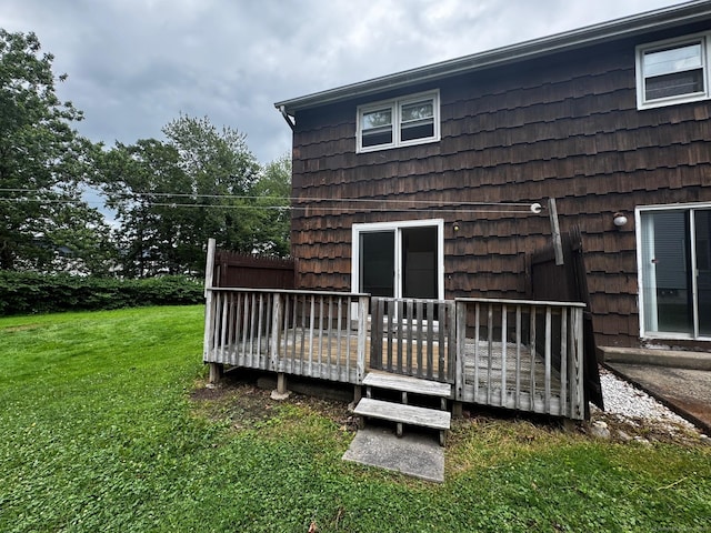 148 Westbury Park Rd Apt D, Watertown, CT 06795 - rear view of property featuring a lawn and a wooden deck