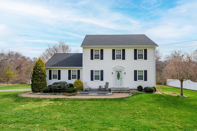 39 Overlook Dr, New Milford, CT 06776 - view of front of home with fence, a patio, a shingled roof, and a front yard