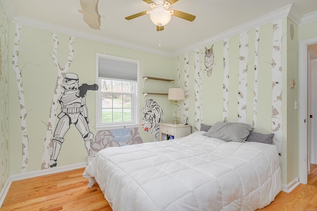 39 Overlook Dr, New Milford, CT 06776 - bedroom featuring baseboards, ornamental molding, a ceiling fan, and wood finished floors