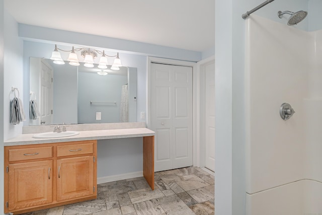 39 Overlook Dr, New Milford, CT 06776 - full bath with vanity, baseboards, and a shower with shower curtain