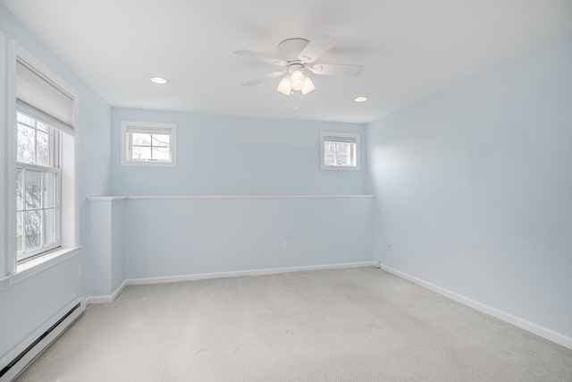 39 Overlook Dr, New Milford, CT 06776 - unfurnished room with a ceiling fan, baseboards, a baseboard heating unit, and light carpet