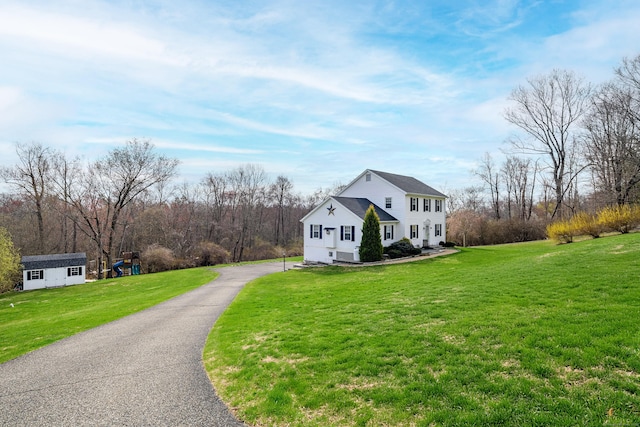 39 Overlook Dr, New Milford, CT 06776 - view of home's exterior with a lawn, driveway, and an outdoor structure